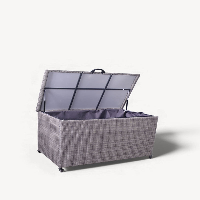 Royalcraft 645L charcoal rattan storage box side view on white background