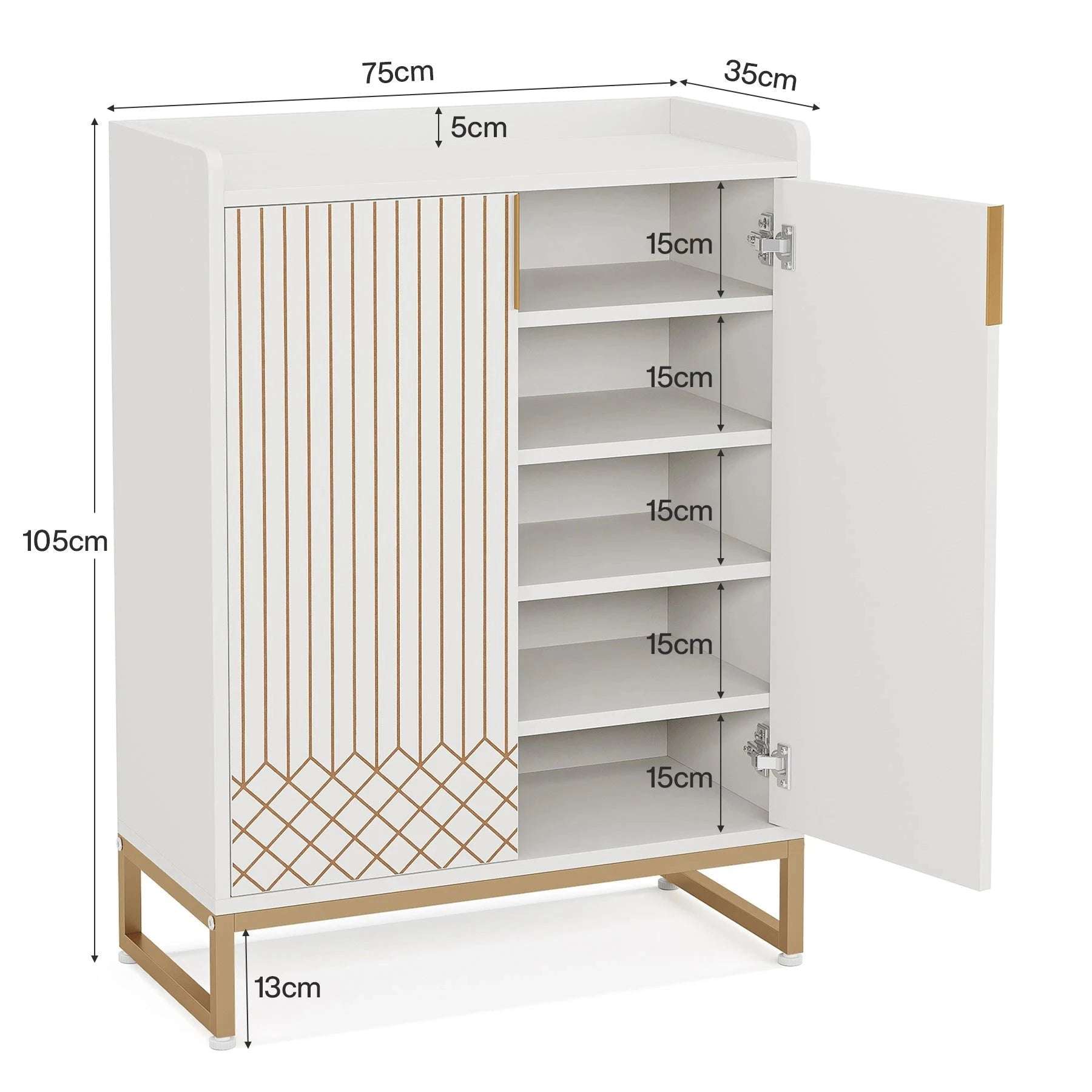 Art Deco Accent Cabinet - White & Gold Luxury Sideboard & Bar Station - Zalynco