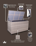 Royalcraft 510L natural beige rattan storage box features highlighted