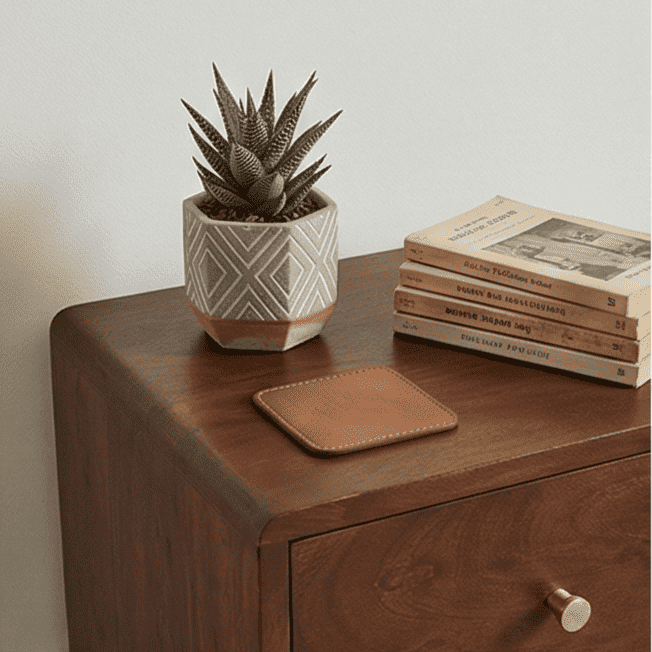 Scandinavian Walnut Logan Narrow Bedside Table - Zalynco
