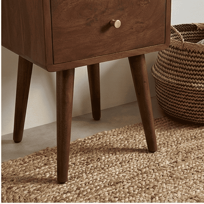 Scandinavian Walnut Logan Narrow Bedside Table - Zalynco