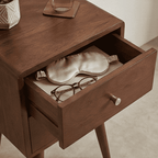 Scandinavian Walnut Logan Narrow Bedside Table - Zalynco