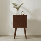 Scandinavian Walnut Logan Narrow Bedside Table - Zalynco