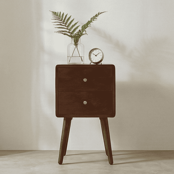 Scandinavian Walnut Logan Narrow Bedside Table - Zalynco