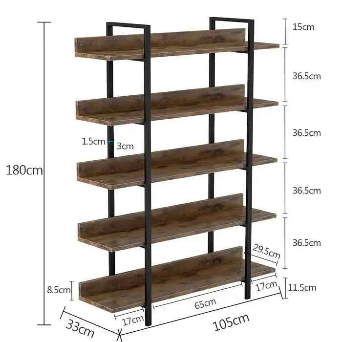 5-Tier Industrial Bookshelf and Display Rack