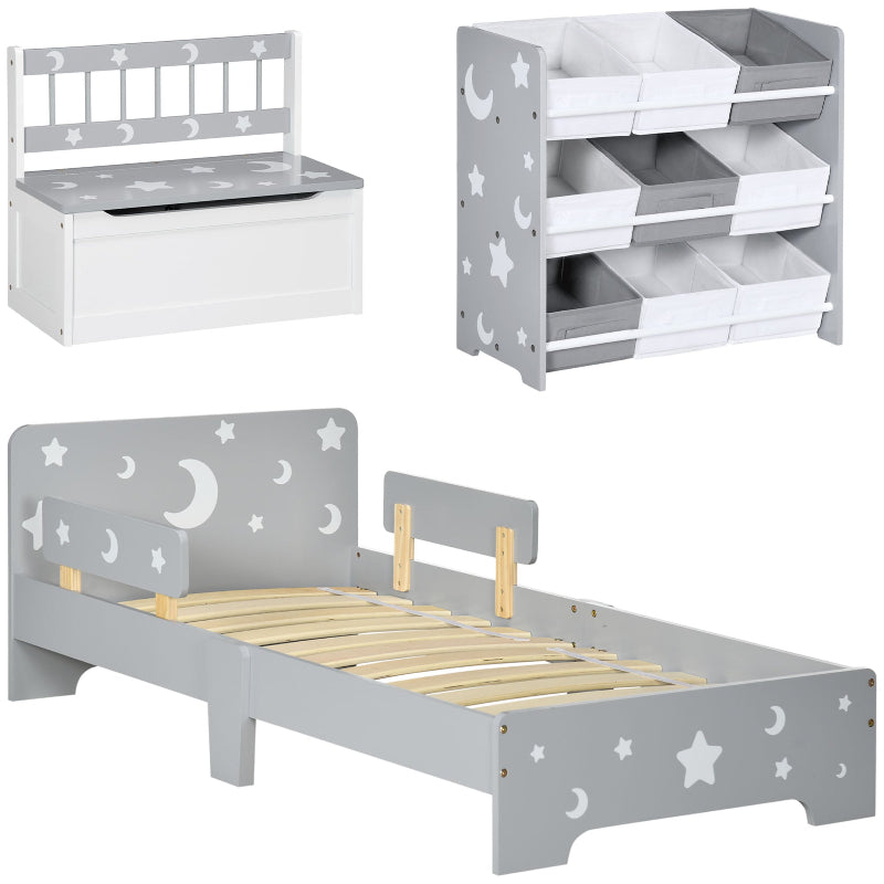 Grey kids bedroom furniture set with bed, toy box and storage unit Main image