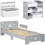 Grey kids bedroom furniture set with bed, toy box and storage unit