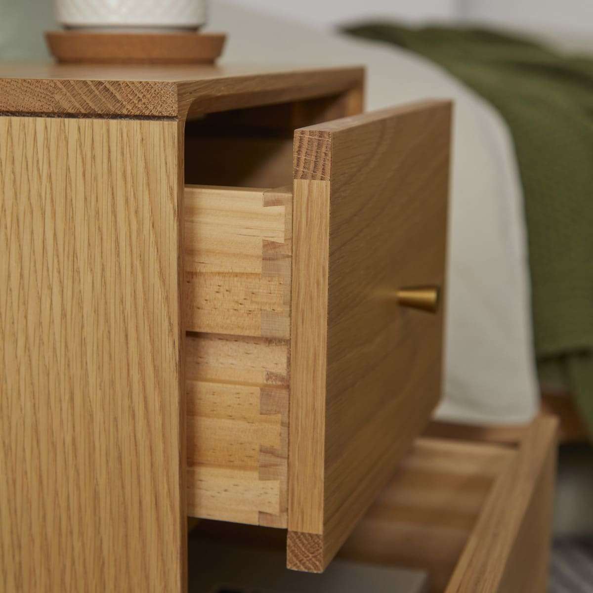 Wright Narrow Oak Bedside Table - Zalynco