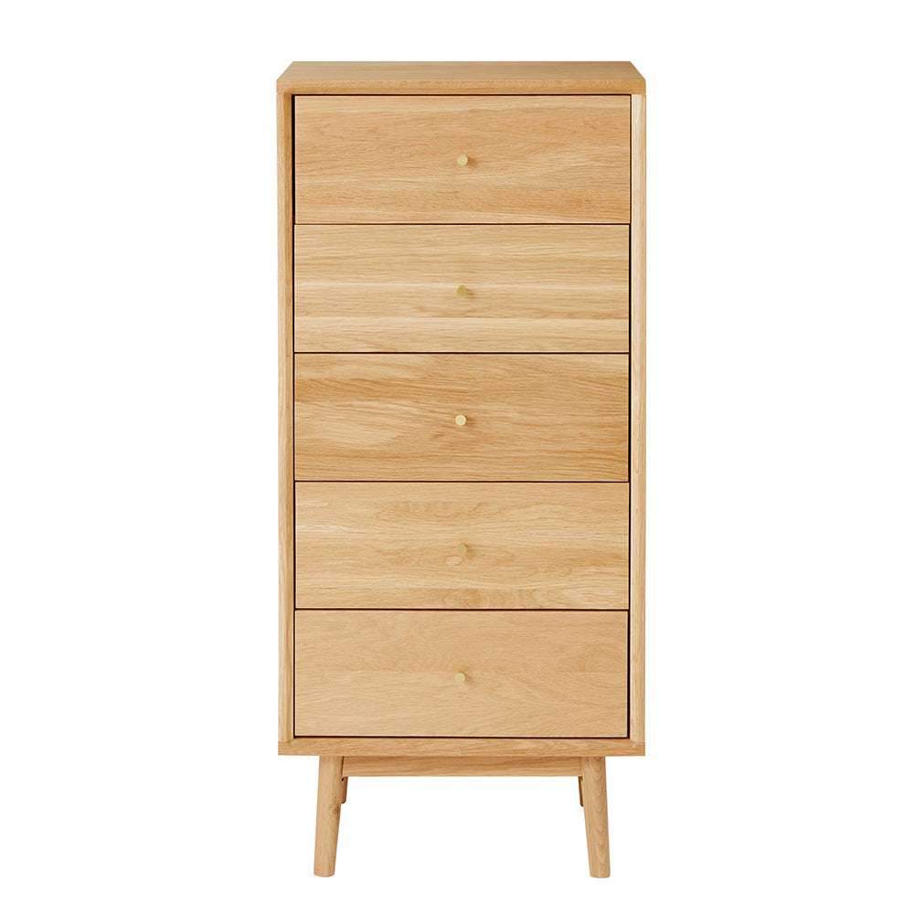 Wright Oak Tallboy Chest of 5 Drawers - Zalynco