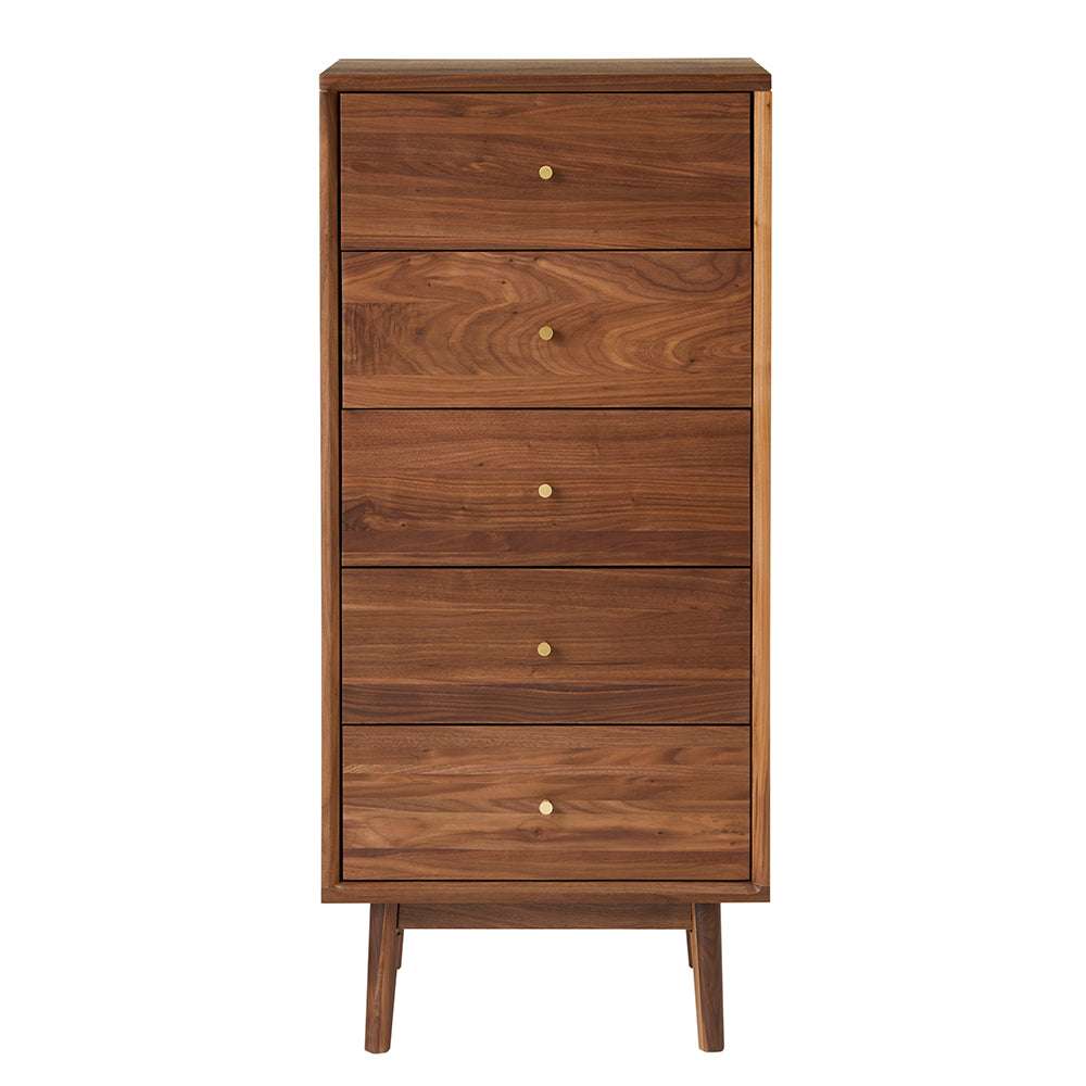 Wright Walnut Tallboy Chest of 5 Drawers - Zalynco Main image