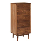 Wright Walnut Tallboy Chest of 5 Drawers - Zalynco