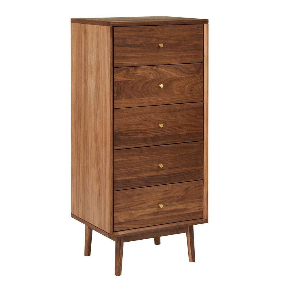 Wright Walnut Tallboy Chest of 5 Drawers - Zalynco