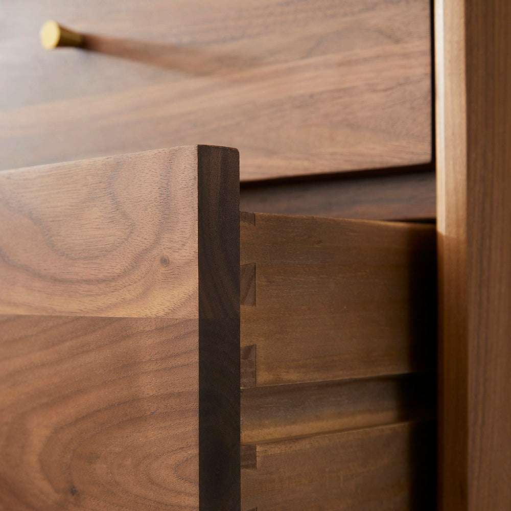 Wright Walnut Tallboy Chest of 5 Drawers - Zalynco